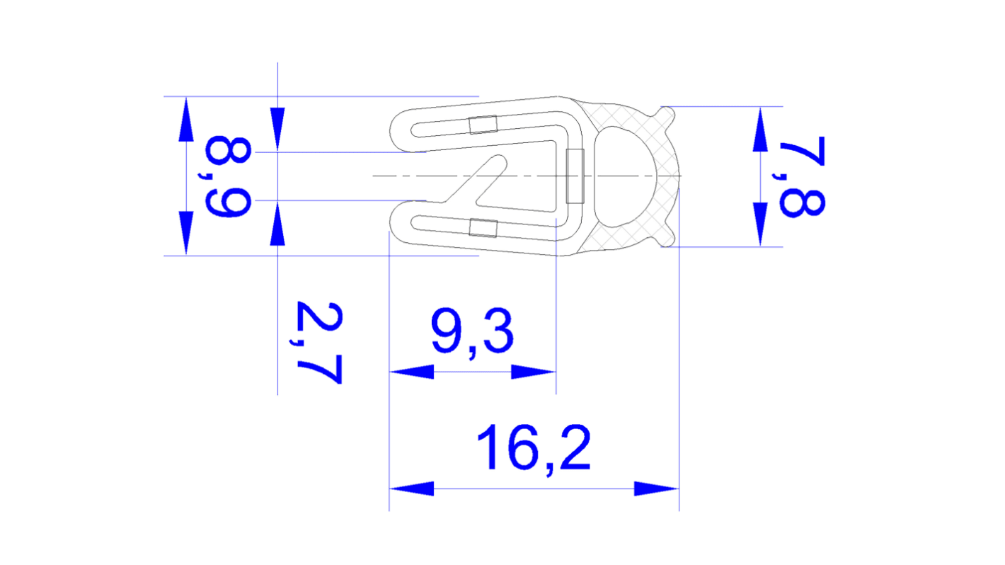 RS PRO Kantenschutz, , EPDM, Schwarz, B. 8.5mm, H. 15,6 mm, L. 20m