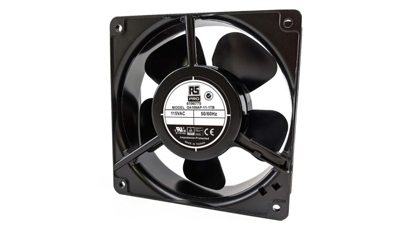 RS PRO Axial Fan, 115 V ac, AC Operation, 186.9m³/h, 15W, 190mA Max, 120 x 120 x 38mm