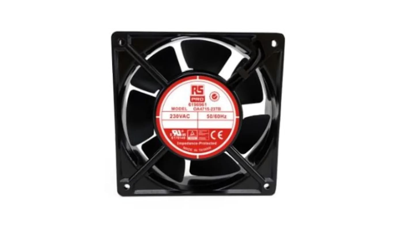 RS PRO Axial Fan, 230 V ac, AC Operation, 186.9m³/h, 24W, 230mA Max, IP44, 120 x 120 x 38mm