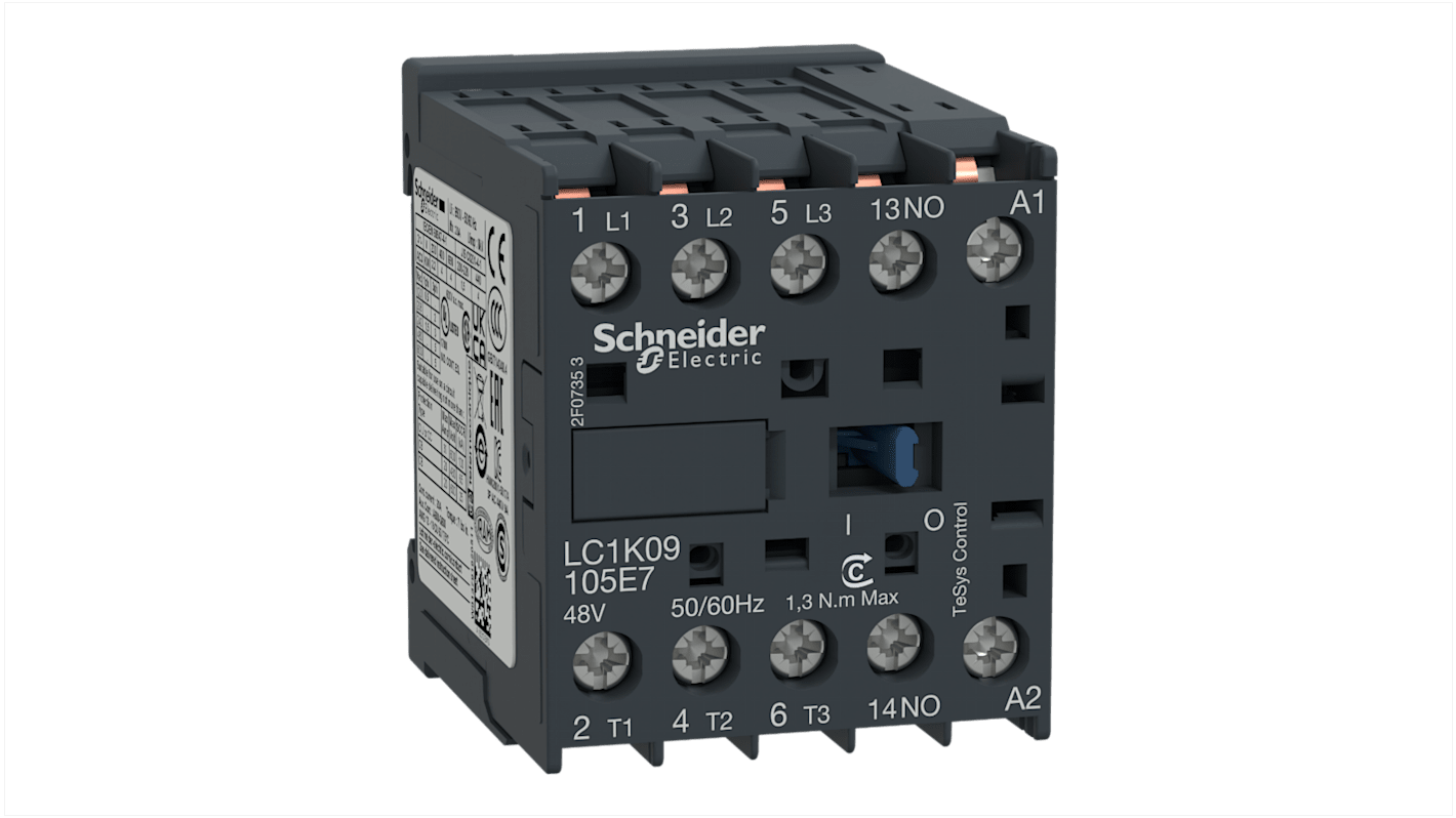 Schneider Electric TeSys K LC1K Leistungsschütz 48 Vac-Spule, 3 -polig , 690 Vac / 9 A 4 kW 3 Schließer 1-Hilfskontakte