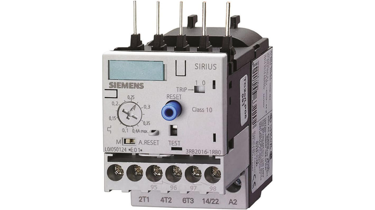 Siemens 3RB Overload Relay NO/NC, 1 → 4 A F.L.C, 10 A Contact Rating, 1.5 kW, 3P, Sirius Classic