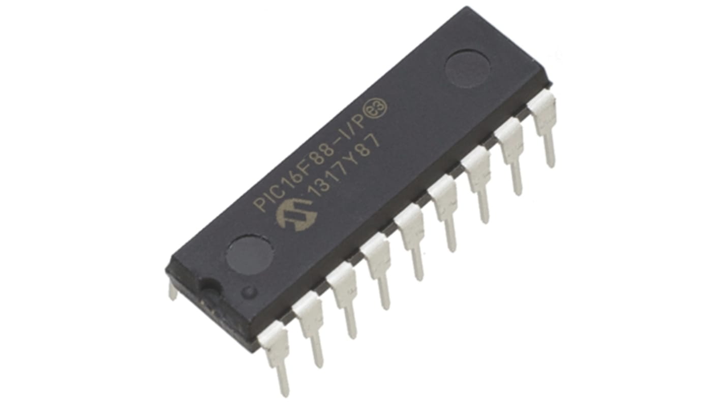 Microcontrolador Microchip PIC16F88-I/P, núcleo PIC de 8bit, RAM 368 B, 20MHZ, PDIP de 18 pines
