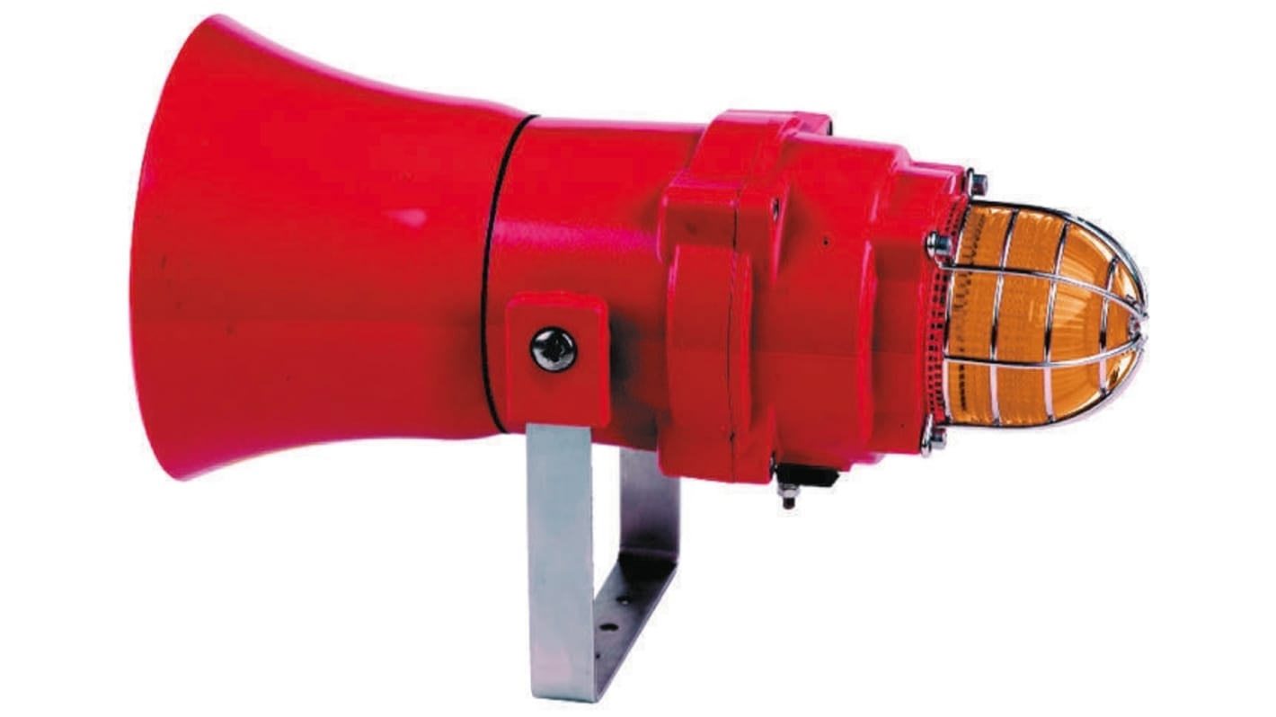 e2s 防爆声光报警器, 24 V 直流电源, 1米外117dB, 最大110dB, IP66, IP67, 琥珀色灯罩, 红色外壳, BExCS110-05系列