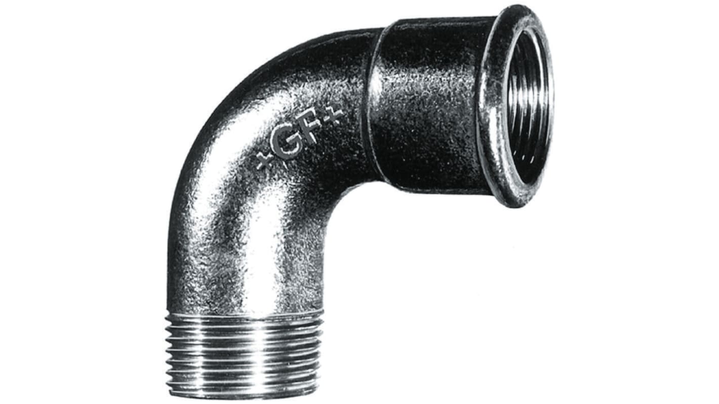 Georg Fischer Galvanised Malleable Iron Fitting, 90° Short Elbow, Male BSPT 1/2in to Female BSPP 1/2in