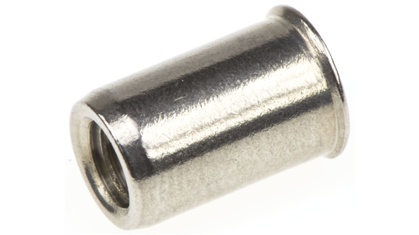 POP Gewindeeinsatz Edelstahl 302, M6 x 14.3mm, Flansch-Ø 9.8mm, Bef.Loch-Ø 9mm, 8.9mm, für Tafelstärken von 0,5