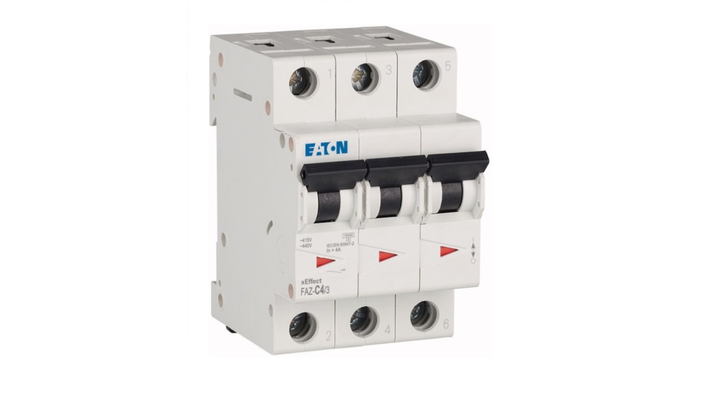 Eaton xEffect MCB, 3P, 4A Curve C, 400V AC, 60V DC, 10 kA Breaking Capacity