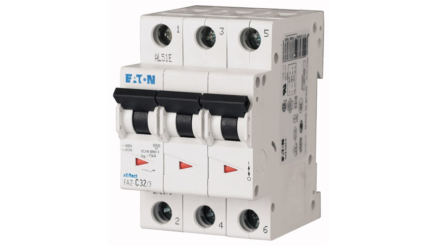 Interruttore magnetotermico Eaton, 3P 32A 10 kA, Tipo C