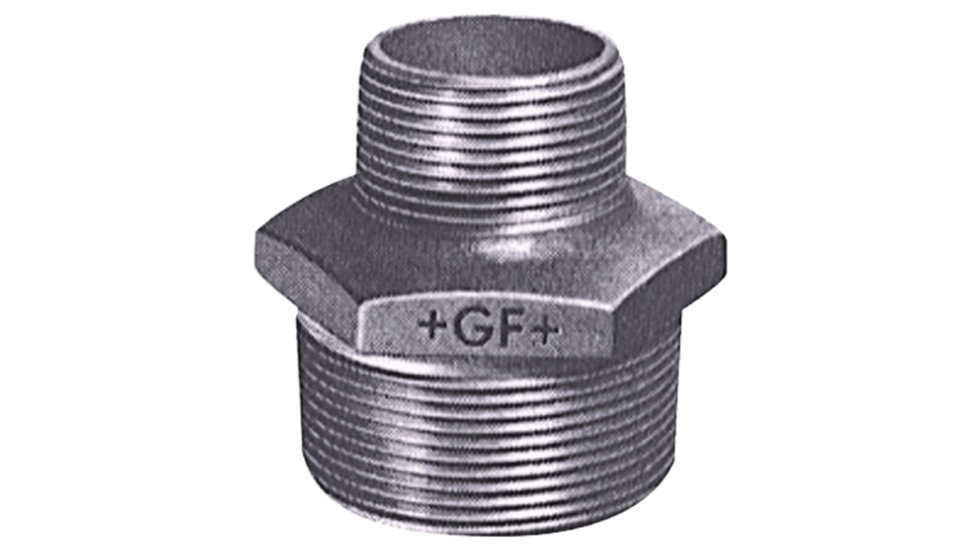 Georg Fischer Galvanised Malleable Iron Fitting Reducer Hexagon Nipple, Male BSPT 1-1/2in to Male BSPT 1in