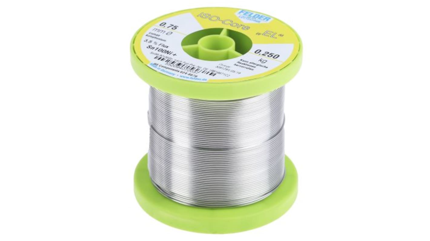 Lega saldante senza piombo Felder Lottechnik, Ø 0.75mm, punto fusione 227°C, 250g