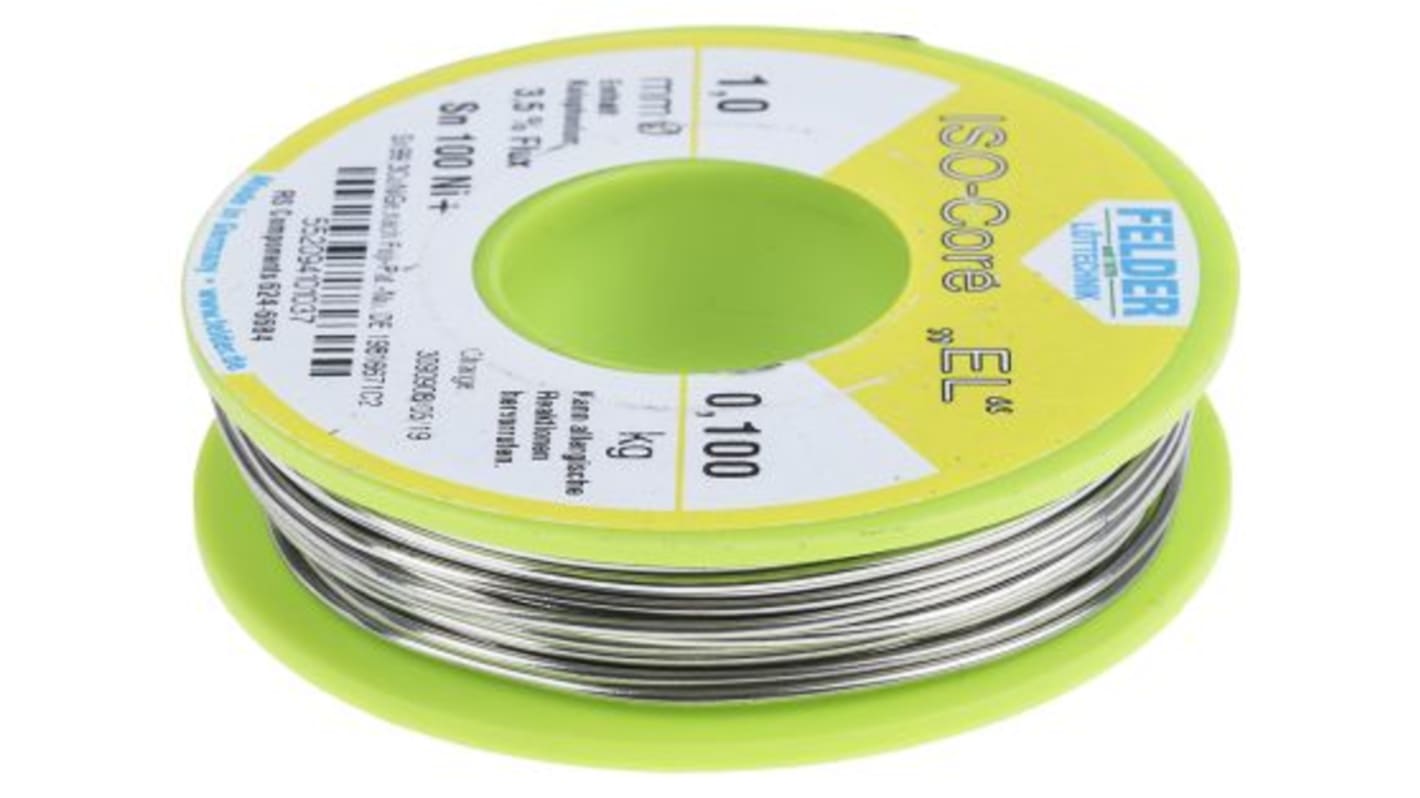 Soudure sans plomb Felder Lottechnik 1mm, 100g, Etain 99.3%, Cuivre 0.7%, fusion à 227°C