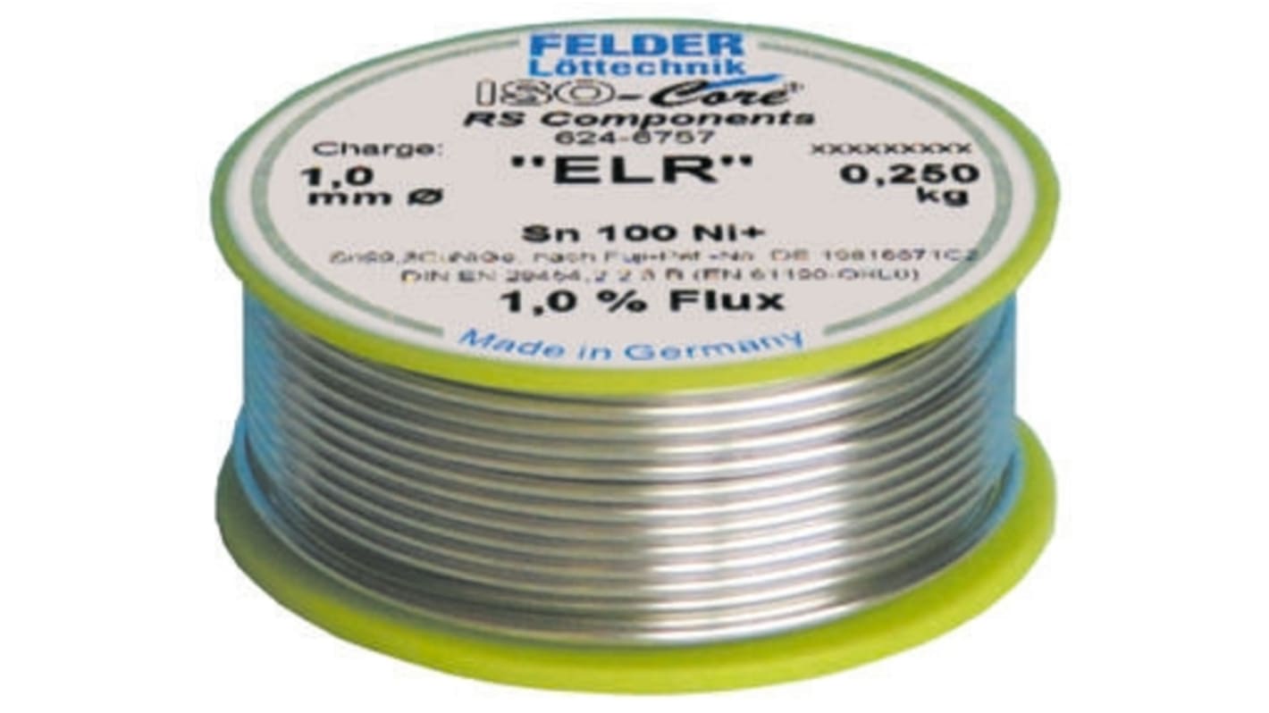 Felder Löttechnik ISO-Core ELR Lötzinn bleifrei 99.3%Sn 0%Pb 0.7%Cu, 227°C, Ø 1mm / 250g
