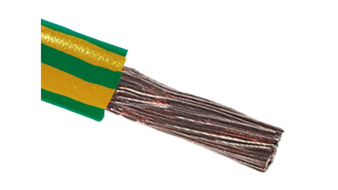 RS PRO 绿色/黄色电线, 16mm², 100m长, 6AWG, 600 V, 最高+105°C, PVC绝缘