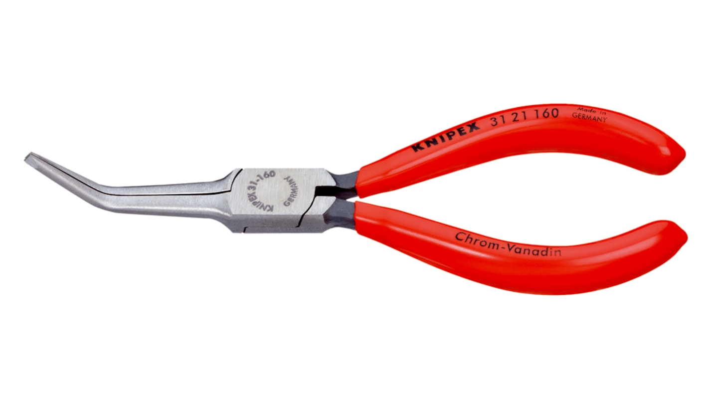 Knipex Long Nose Pliers, 160 mm Overall, Angled Tip, 55mm Jaw