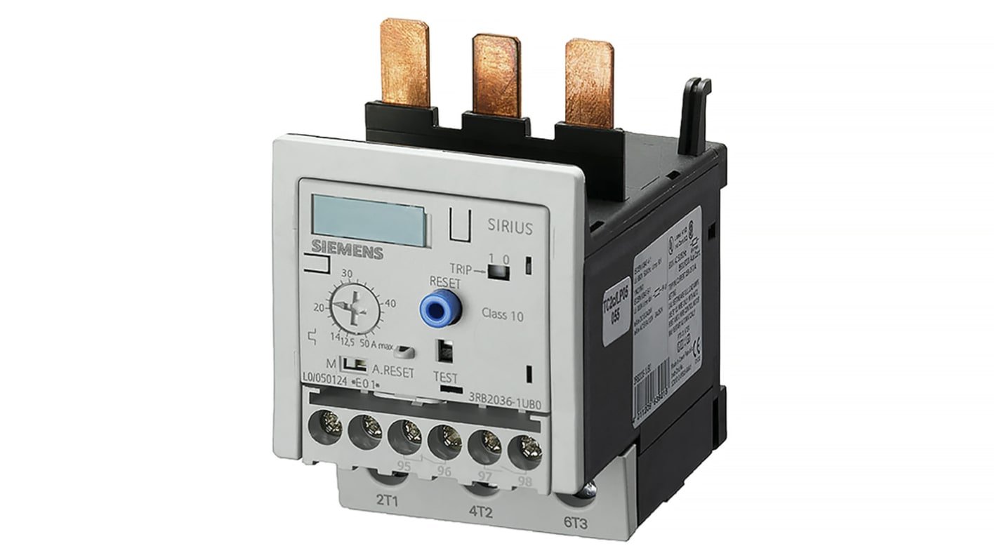 Siemens 3RB2 Overload Relay NO/NC, 12.5 → 50 A F.L.C, 80 A Contact Rating, 22 kW, 3P, Sirius Classic