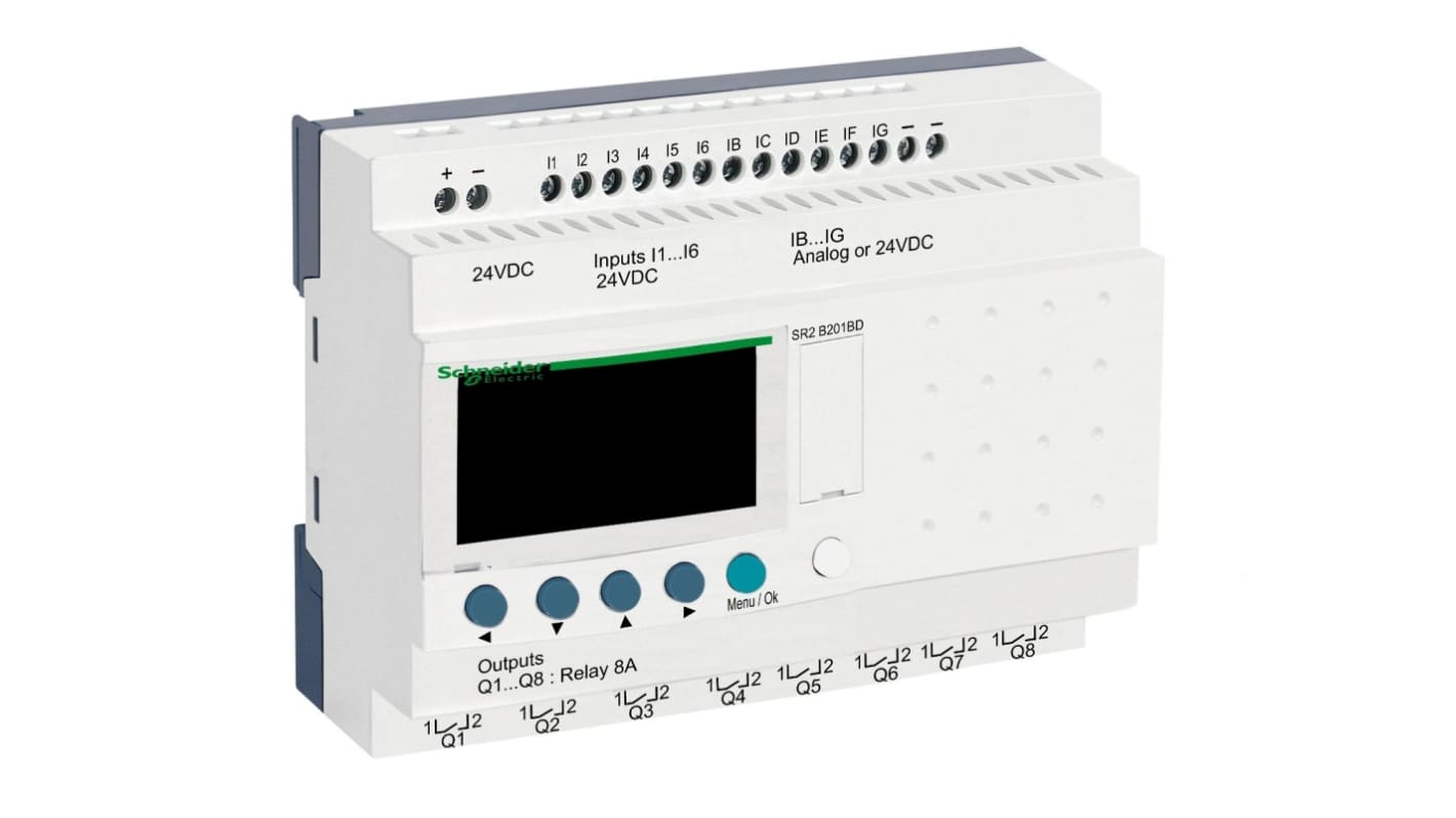 Schneider Electric Zelio Logic系列 逻辑模块, 12路模拟、分立输入, 8路继电器输出, 24V 直流电源