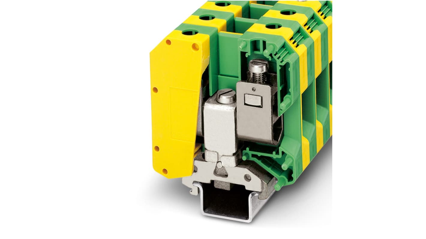 Phoenix Contact USLKG 50 Series Green/Yellow Earth Terminal Block, 16 → 50mm², Single-Level, Screw Termination