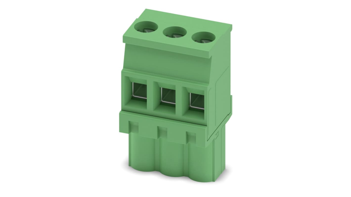 Phoenix Contact, 5.08mm Pitch, MVSTBW 2.5/ 3-ST-5.08, 3 Way, , Pluggable Terminal Block, Plug, Cable Mount, Screw Down
