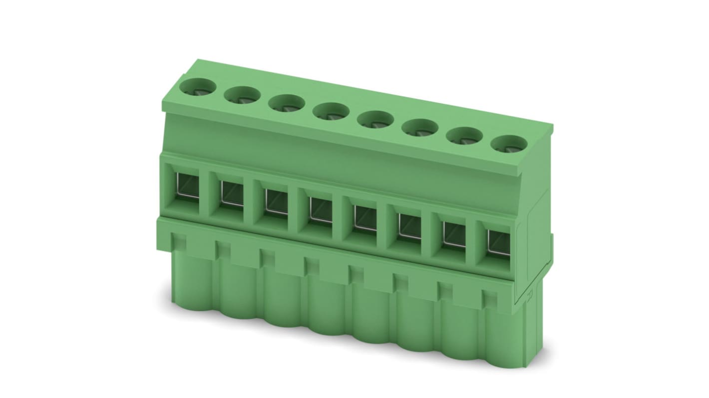 Phoenix Contact, 5.08mm Pitch, MVSTBW 2.5/ 8-ST-5.08, 8 Way, Pluggable Terminal Block, Plug, Cable Mount, Screw Down