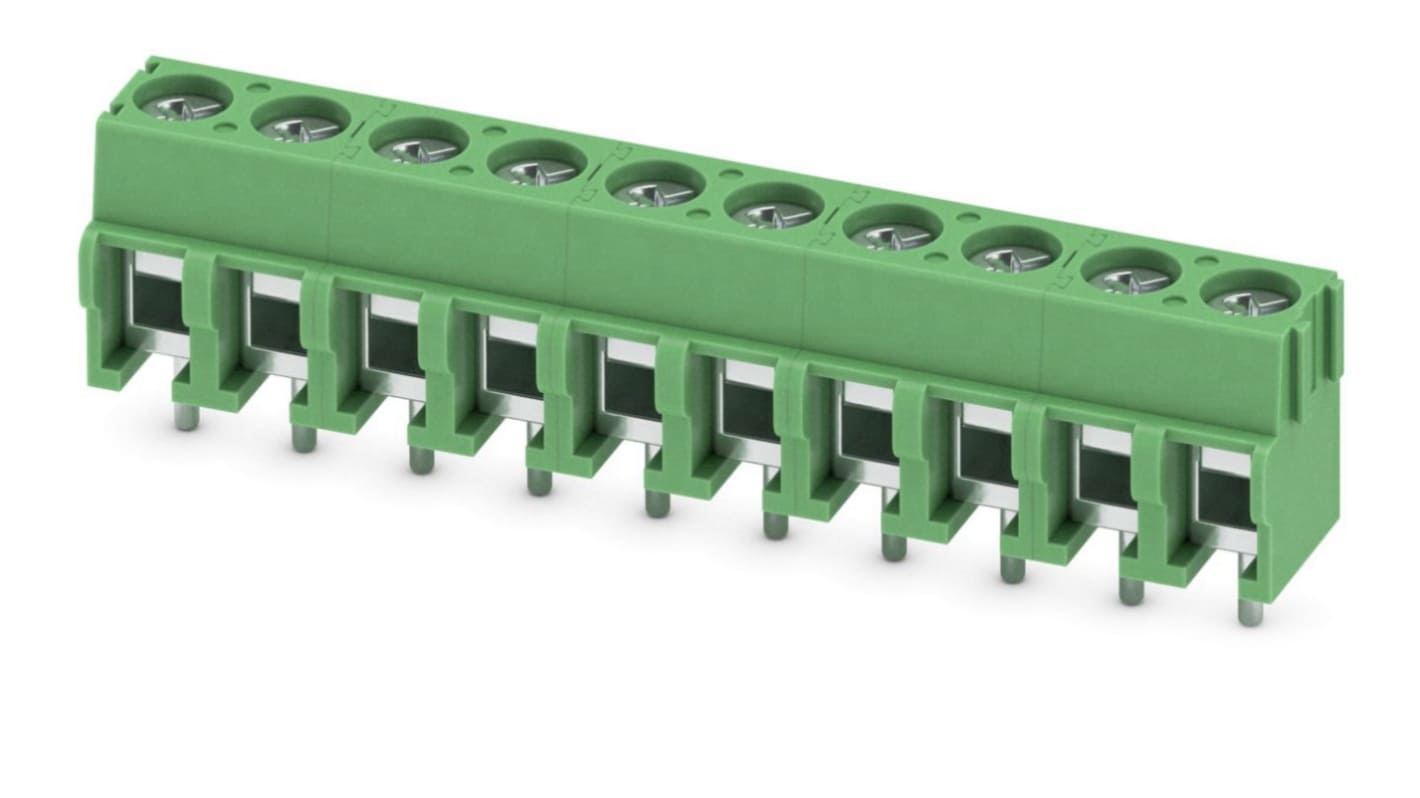 Phoenix Contact PT 1.5/10-5.0-H Series PCB Terminal Block, 5mm Pitch, Through Hole Mount, Screw Termination