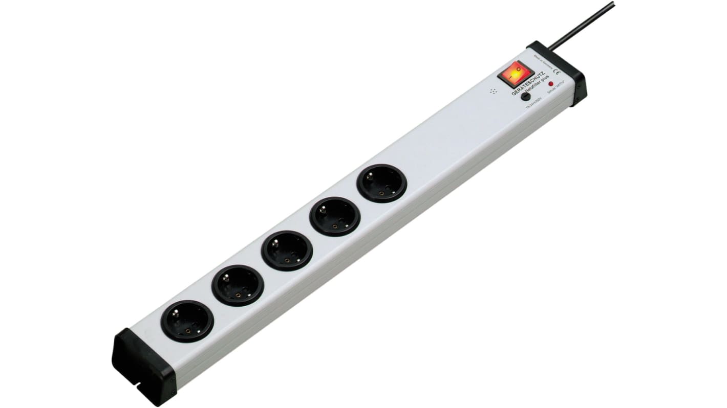Bodo Ehmann Type F - German Schuko 5 Gang Power Distribution Unit, 1.5m Cable, 16A, 250 V, Surge Protected