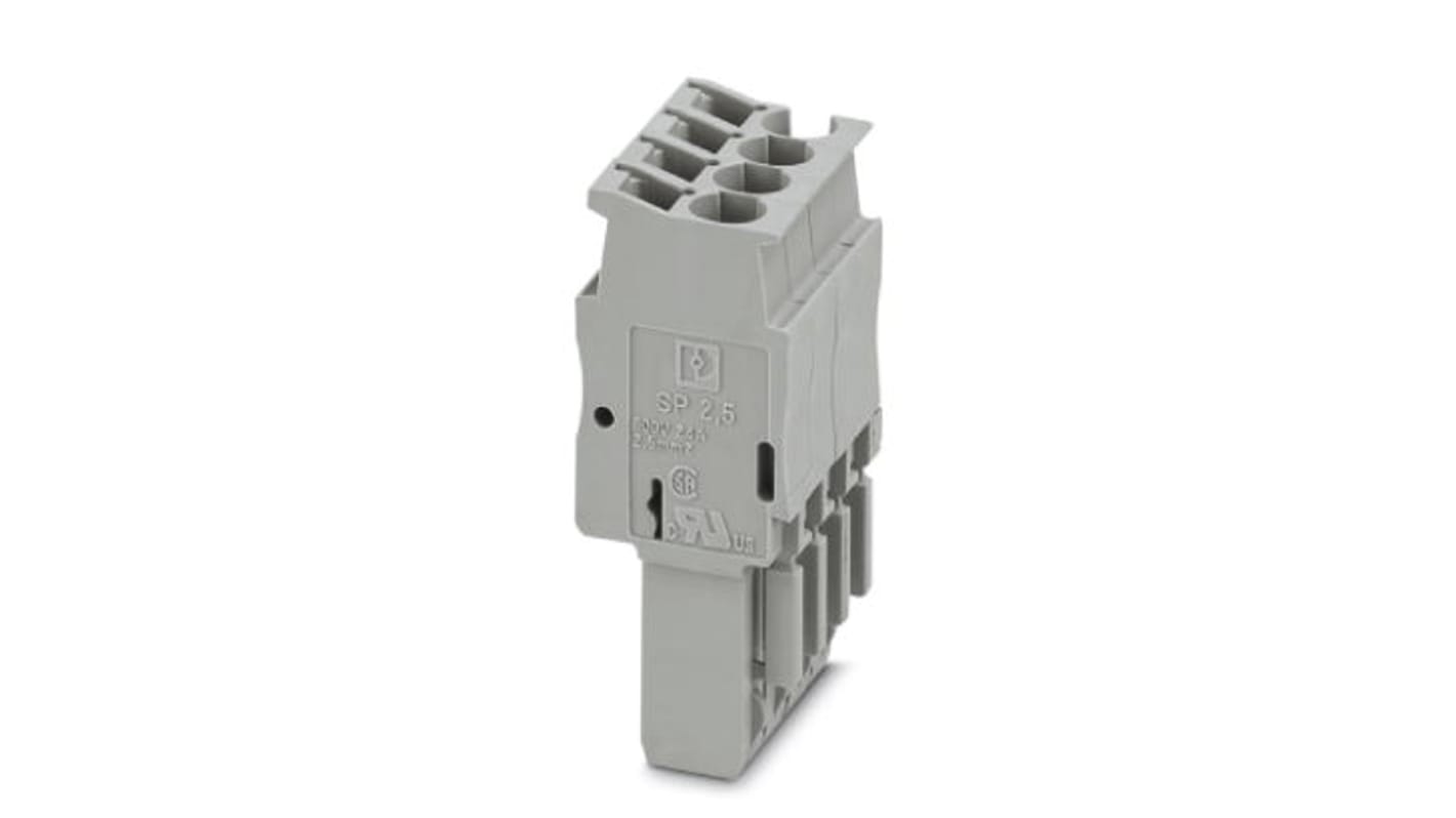 Phoenix Contact, 20.8mm Pitch, SP 2.5/4, 4 Way, Pluggable Terminal Block, Plug, Spring Clamp Termination, 3040287