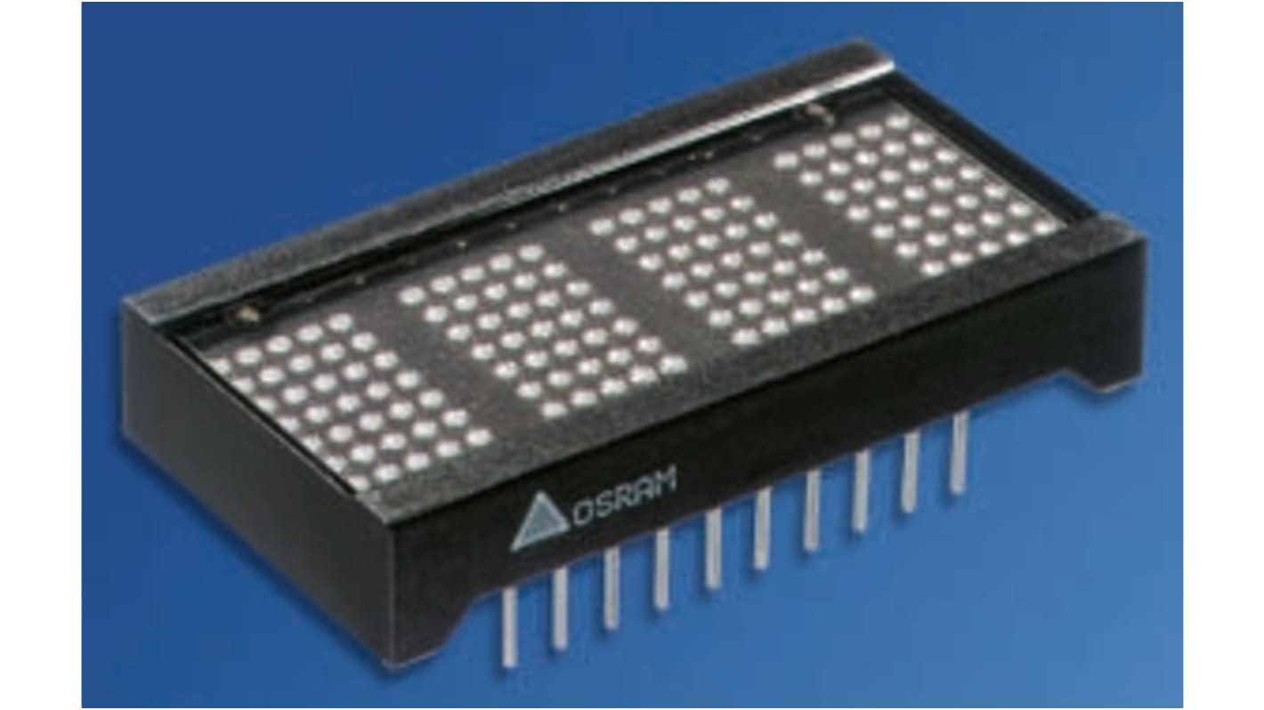 PD4437 Osram Opto 4 Digit Dot Matrix LED Display, 7 x 5 Dot Matrix Green 0.1 mcd/Dot 11.4mm