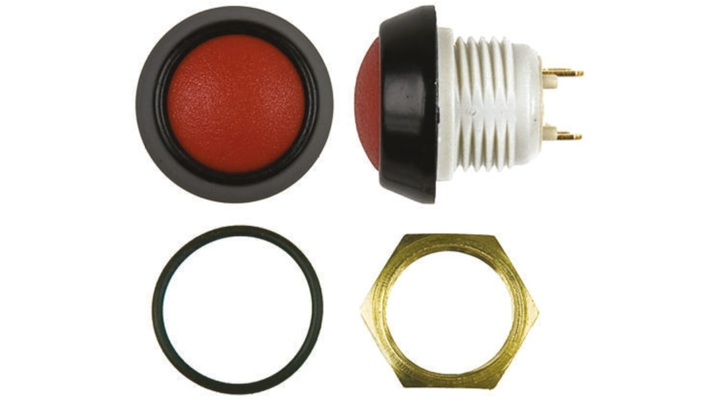 ITW Switches 微型按钮开关, Φ13.6mm开孔, 面板安装, 闭锁操作, 红色圆形, 透明LED, 单刀单掷, IP67, 48系列