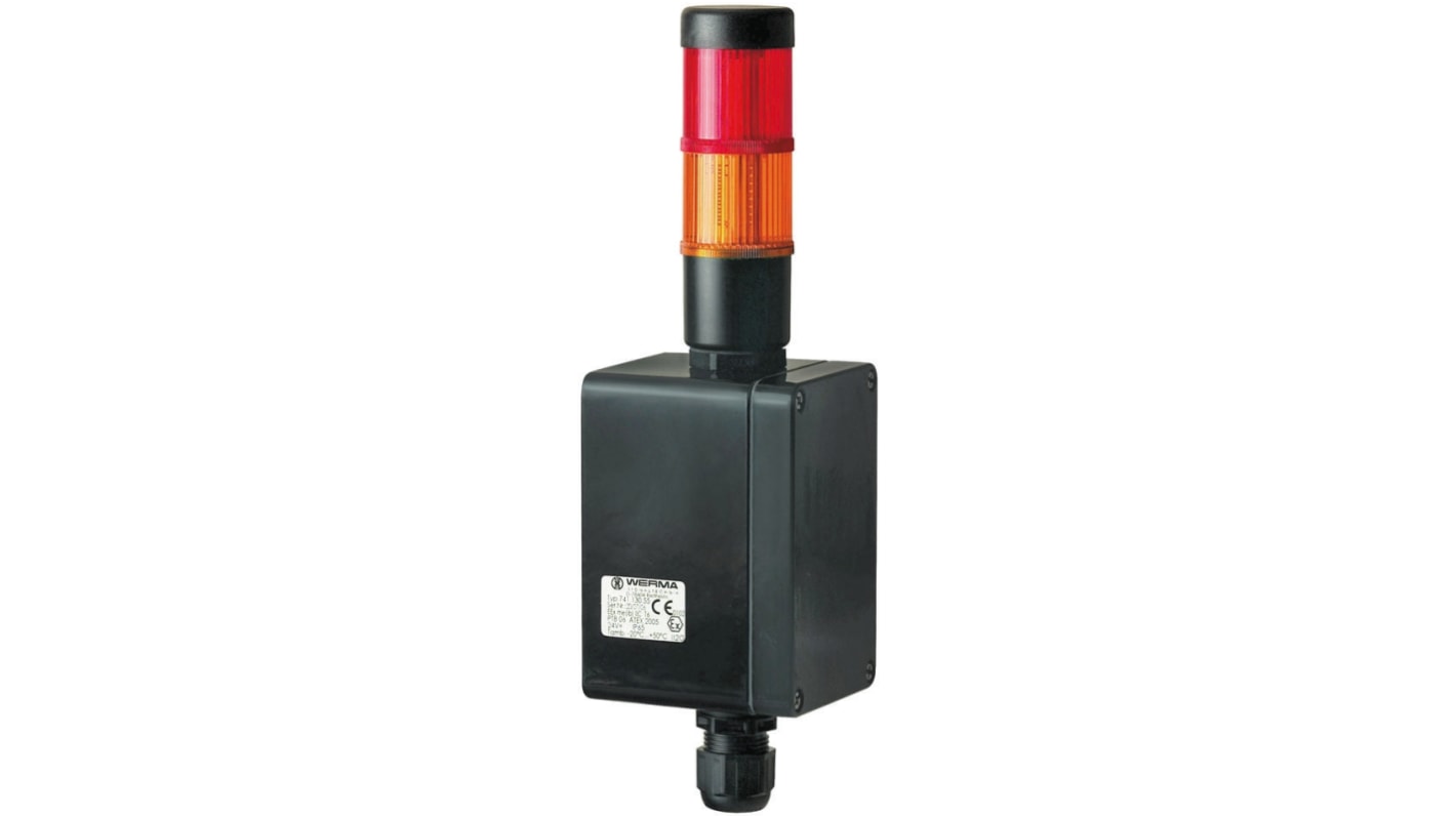 Werma Ex Series Red/Amber Signal Tower, 2 Lights, 24 V dc, Wall Mount