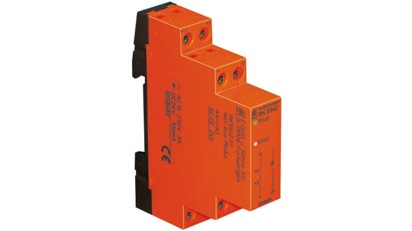 Dold RK5942 Sicherheitsrelais, 24V dc, 1-Kanal, 1 Sicherheitskontakte Not-Aus, 2 ISO 13849-1 2 SIL IEC 61508