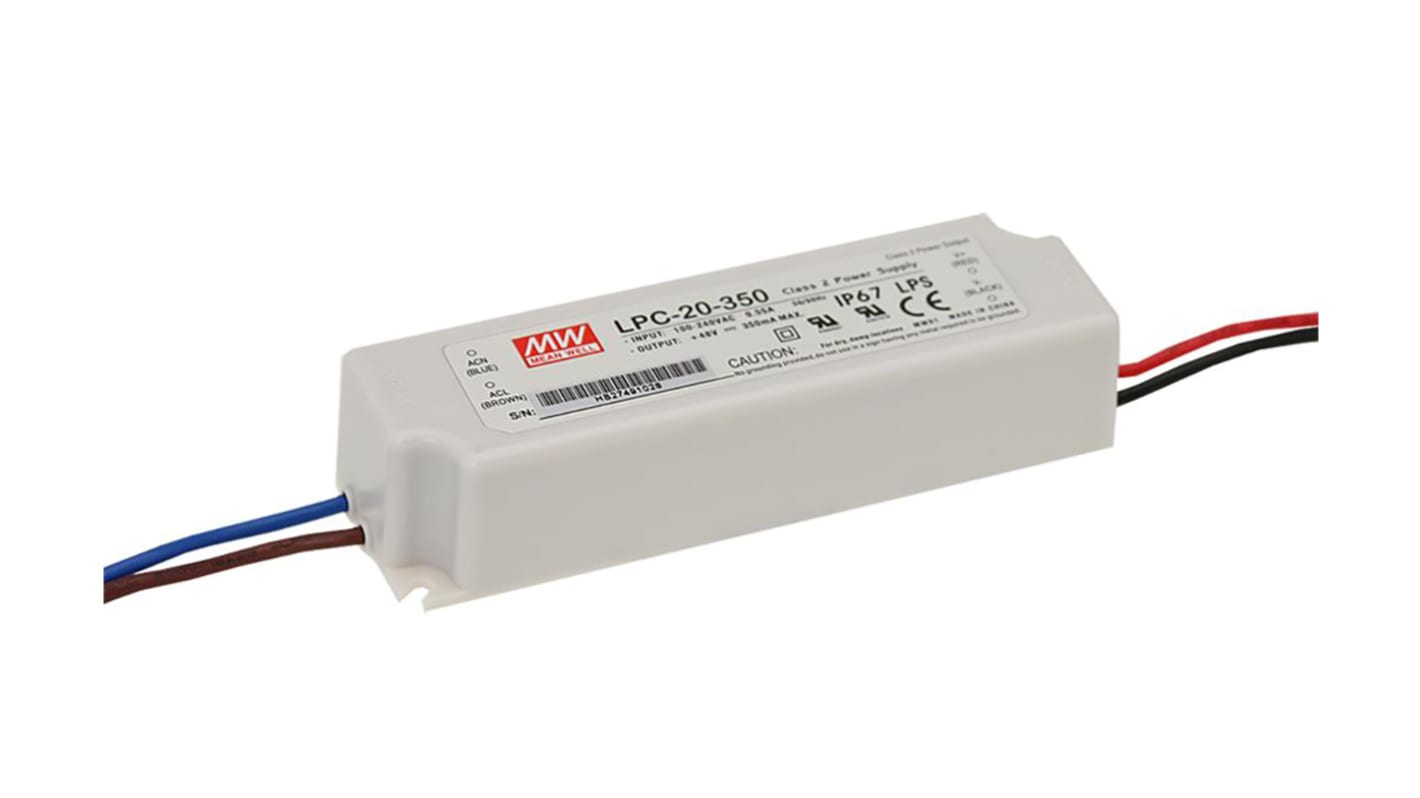 Driver LED corriente constante MEAN WELL de salidas, IN: 127 → 370 V dc, 90 → 264 V ac, OUT: 9 →