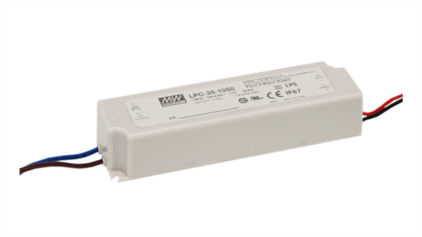 MEAN WELL LED Driver, 9 → 48V Output, 33.6W Output, 700mA Output, Constant Current