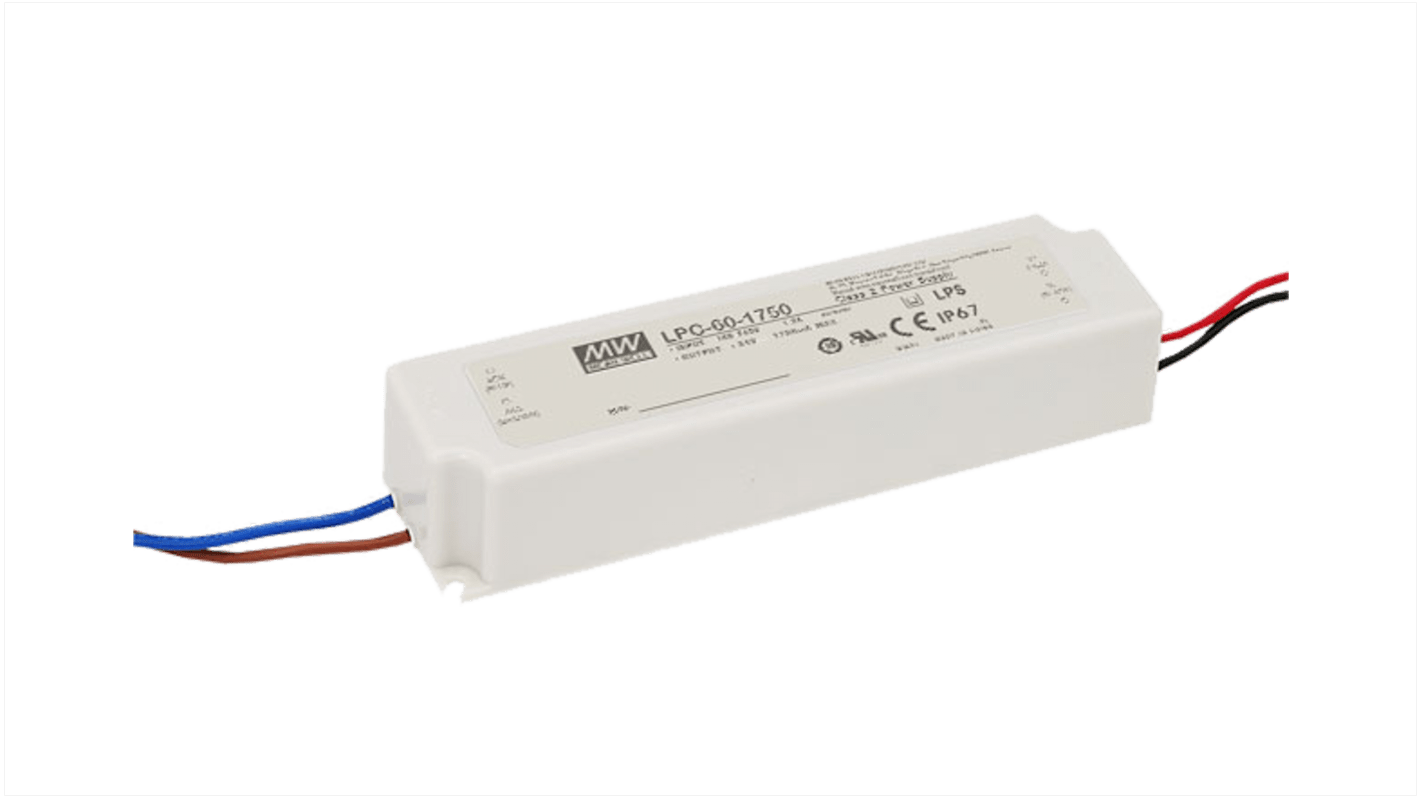 Driver LED corriente constante MEAN WELL de salidas, IN: 127 → 370 V dc, 90 → 264 V ac, OUT: 9 →