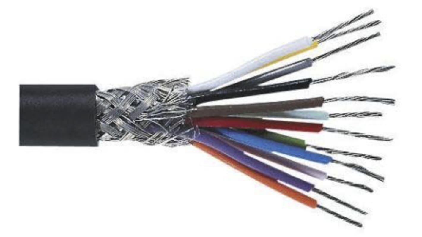 RS PRO 36芯屏蔽线 0.22 mm²多芯线 数据电缆, 24 awg, PVC黑色护套