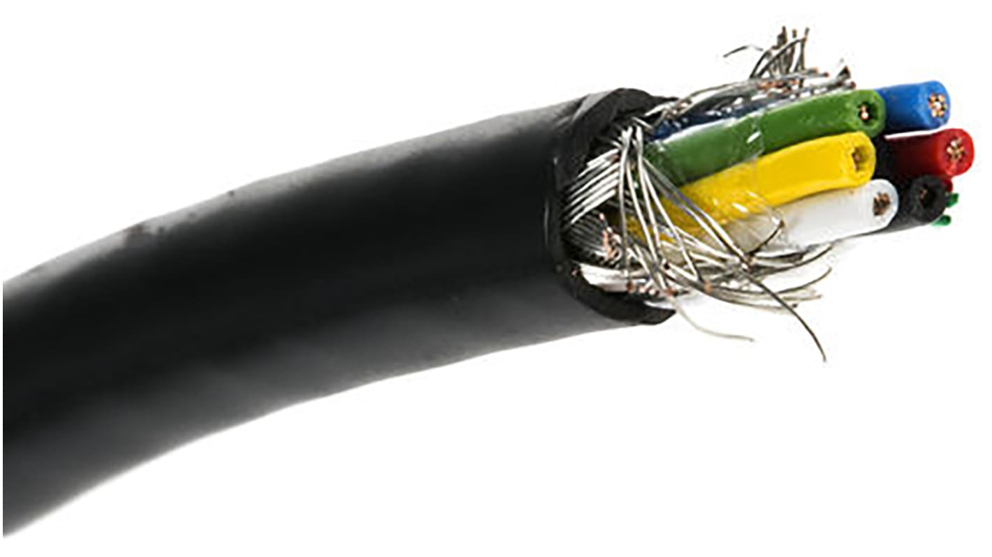 RS PRO Datenkabel 0,5 mm² Ø 8.3mm Kupfer verzinnt Schirmung PVC isoliert Mehrleiter Schwarz