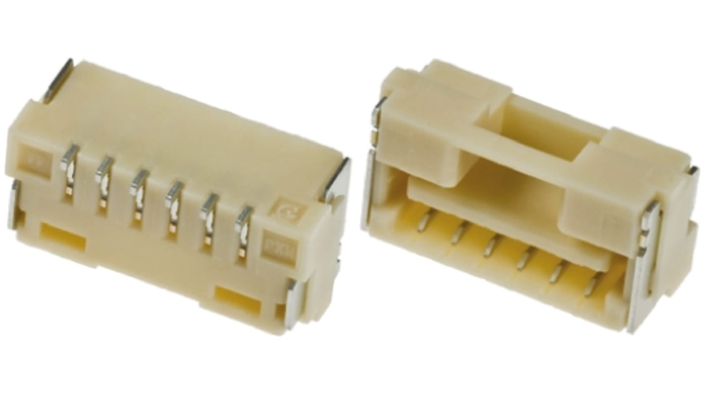 Conector hembra para PCB Ángulo de 90° Molex serie CLIK-Mate 502386, de 6 vías en 1 fila, paso 1.25mm, 50 V, 12A,