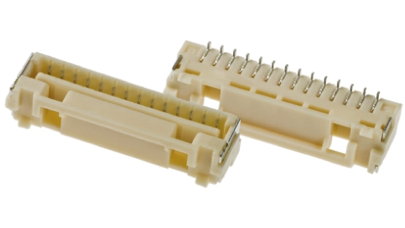 Conector hembra para PCB Ángulo de 90° Molex serie CLIK-Mate 502386, de 14 vías en 1 fila, paso 1.25mm, 50 V, 12A,