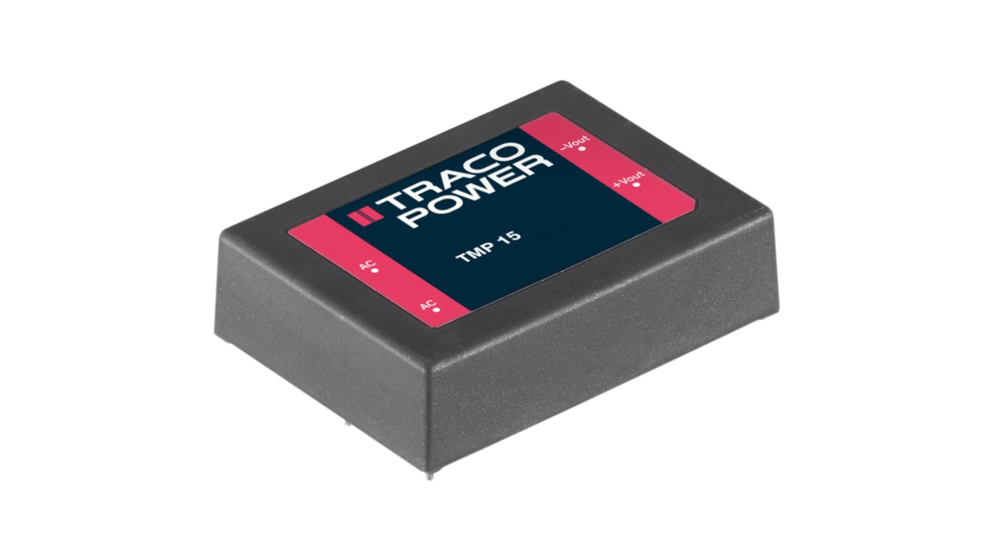 TRACOPOWER Switching Power Supply, TMP 15252, 5 V dc, 12 V dc, 1.5 A, 625mA, 15W, Dual Output, 120 → 370 V dc,
