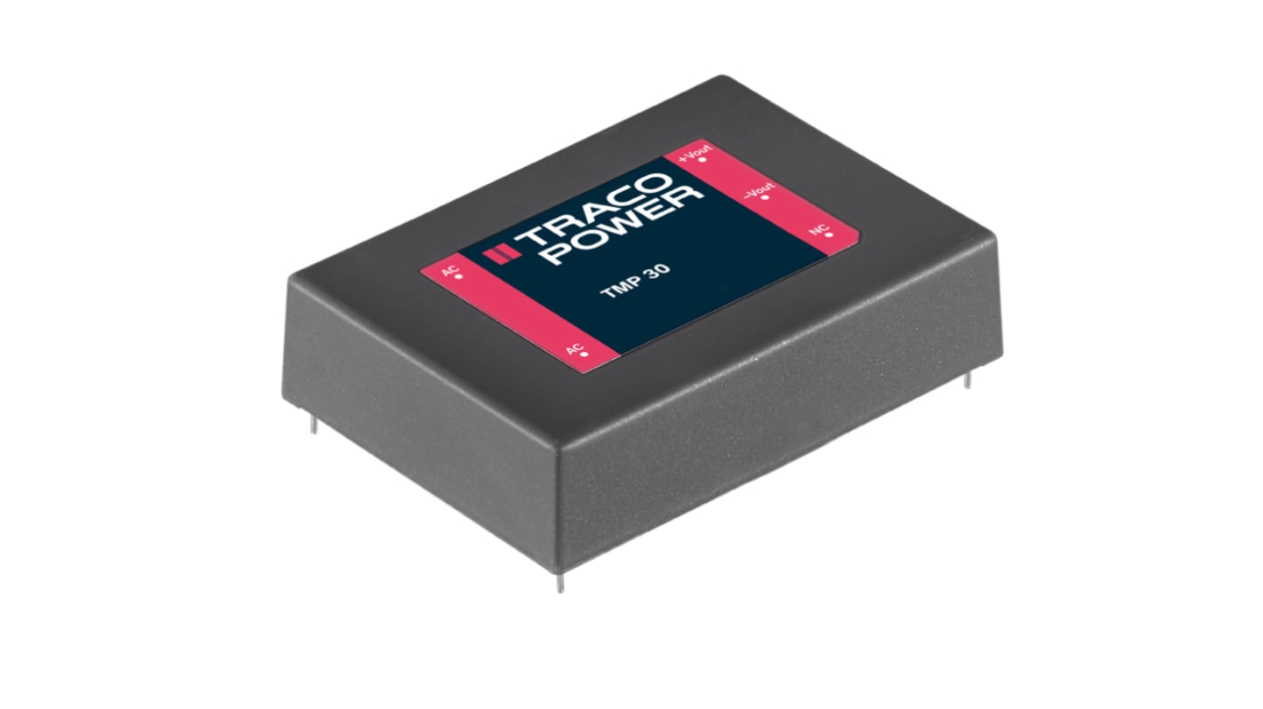 TRACOPOWER 30W开关电源, 48V 直流, 625mA, PCB安装