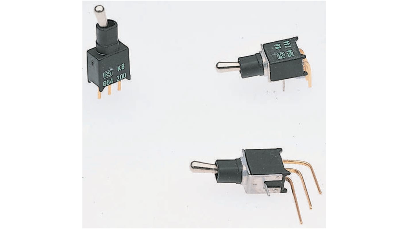 APEM PCB-Montage Kippschalter 1-poliger Ein/Ausschalter (Ein)-Aus-(Ein) 400 mA @ 20 V dc, Lötanschluss