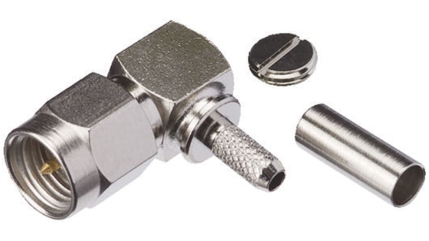 Yuetsu, Plug Cable Mount SMA Connector, Crimp Termination, Right Angle Body