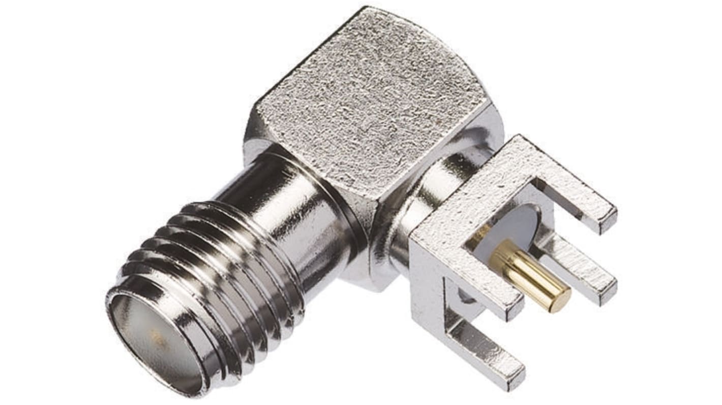 Yuetsu, Jack PCB Mount SMA Connector, Solder Termination, Right Angle Body