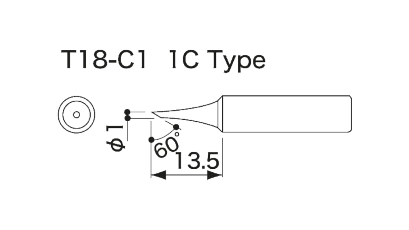 ハッコー はんだごて交換コテ先 T18シリーズ1 mm, 斜めカット形状T18-C1