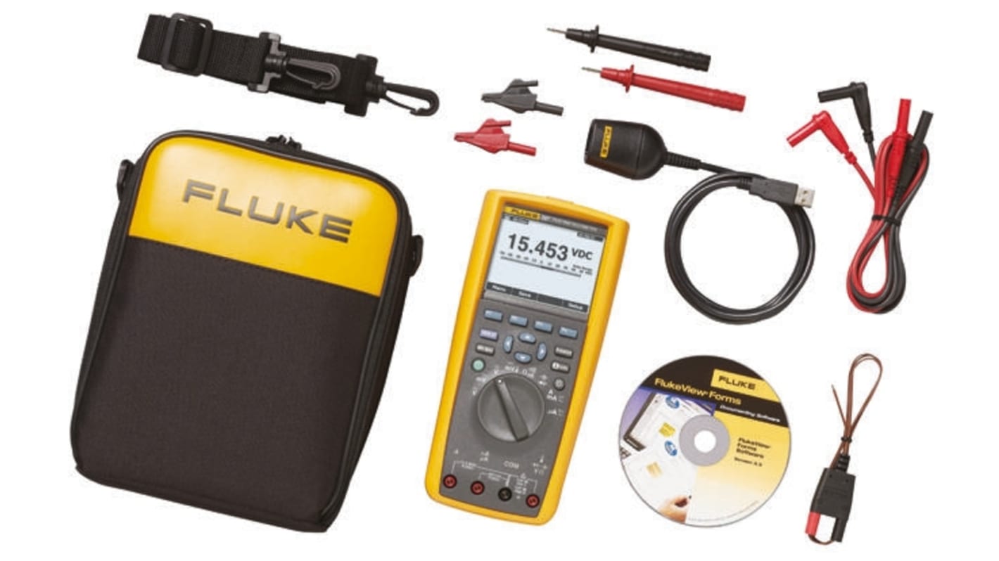 Fluke 万用表套件, 内含万用表、测试引线、磁性仪表挂架、探头、箱, 适用于电子, 287