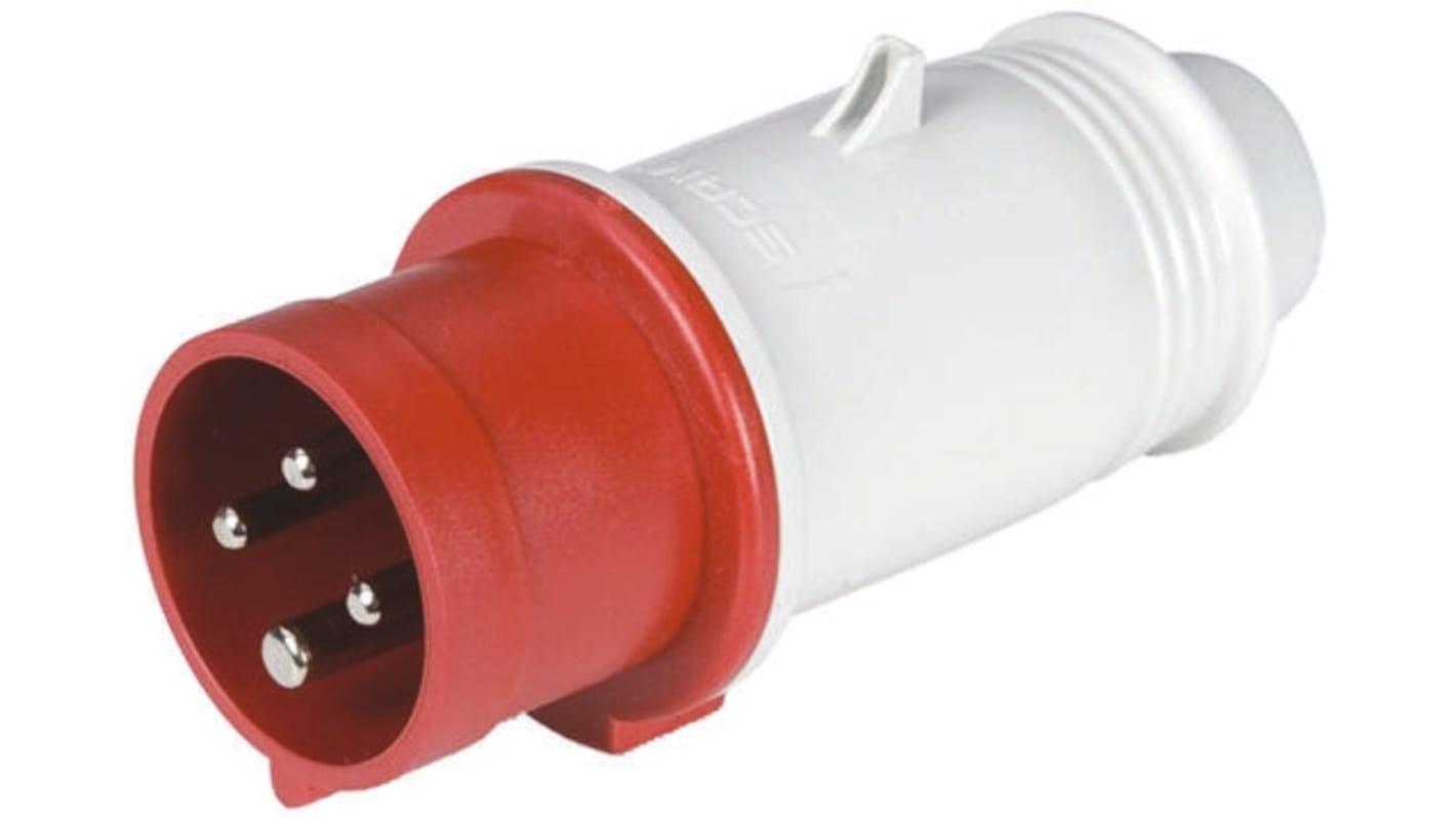 Conector de potencia industrial Macho, Formato 3P+T, Orientación Recta, Rojo, 380 → 415 V, 16A, IP44