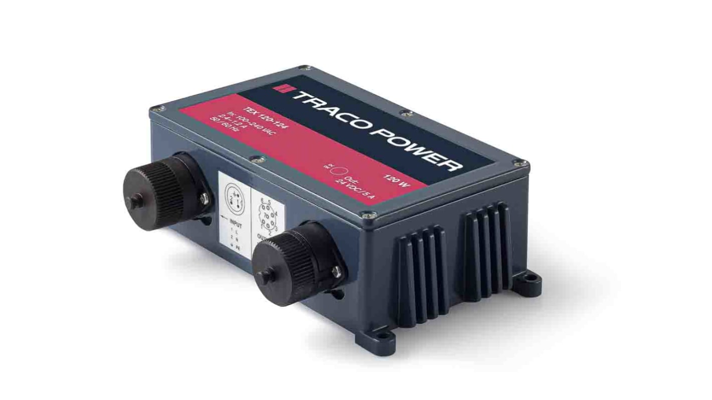 TRACOPOWER Switching Power Supply, TEX 120-124, 24V dc, 5A, 120W, 1 Output, 85 → 264 V ac, 85 → 375 V dc