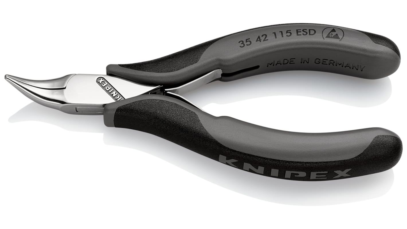 Knipex 35 42 Long Nose Pliers, 115 mm Overall, Flat, Straight Tip, 22,5mm Jaw, ESD