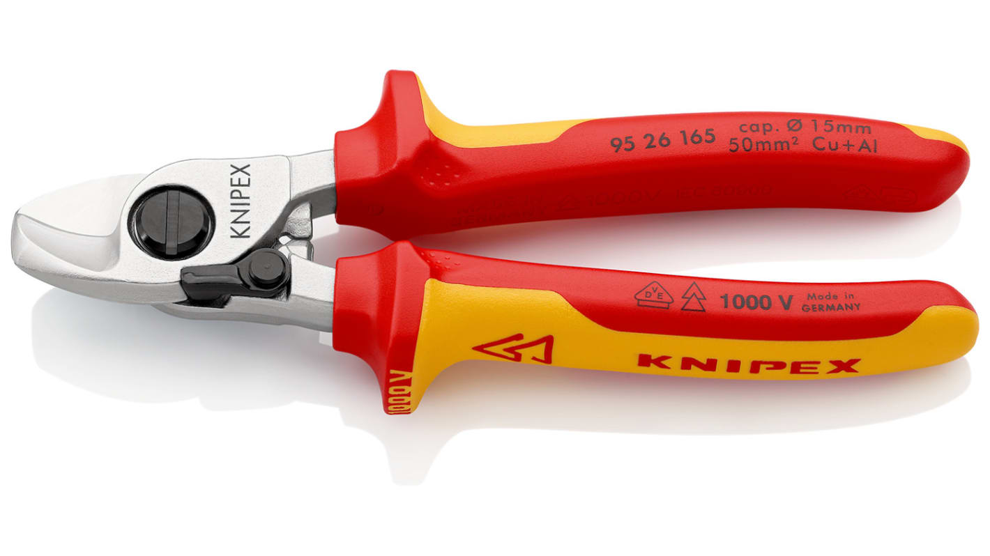 Tagliacavi Knipex in Acciaio per utensili, L. 165 mm, capacità di taglio max 15mm, Approvato VDE