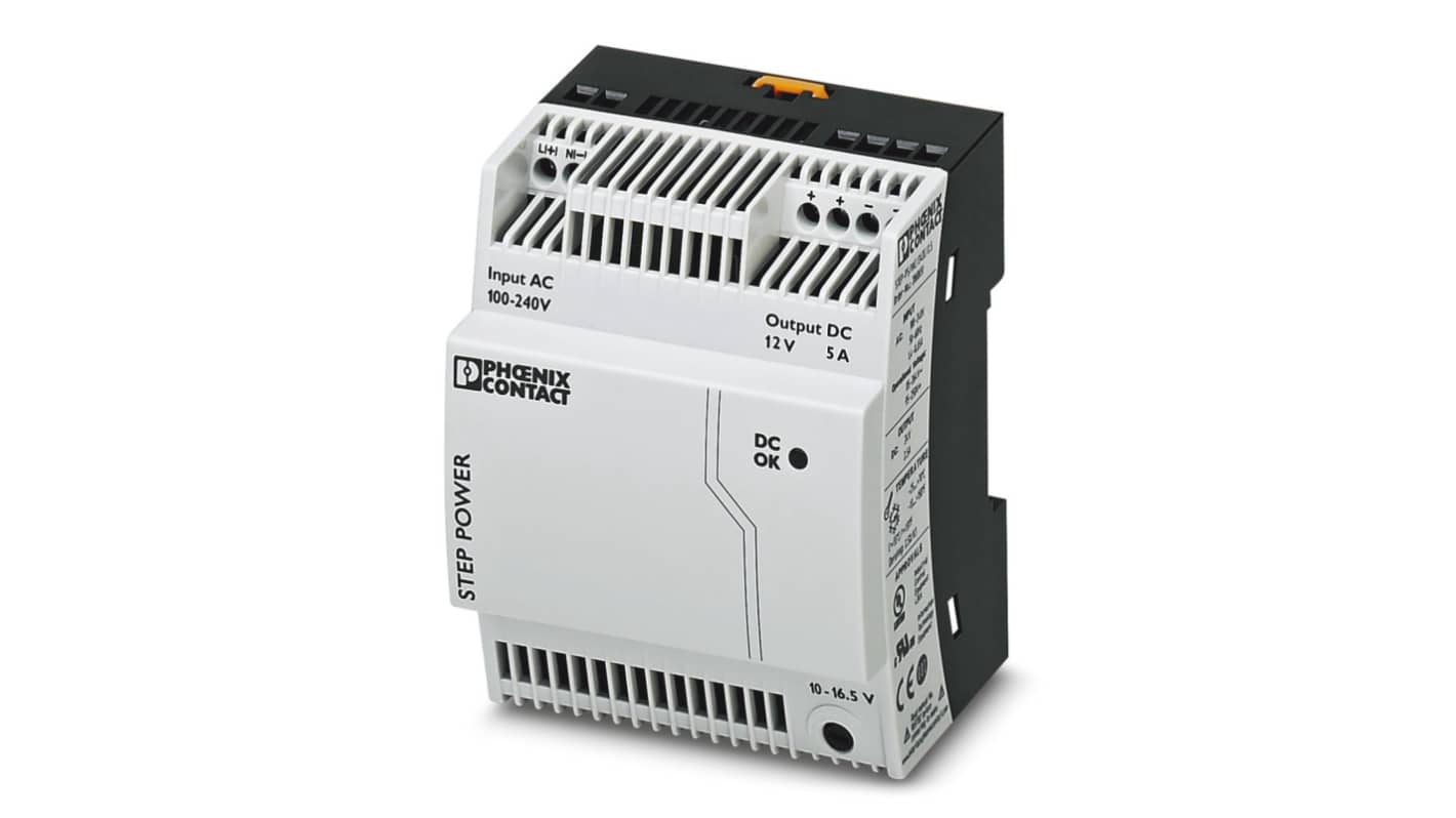 フエニックスコンタクト STEP POWER DINレール取付け用スイッチング電源 12V dc, 5A, 60W