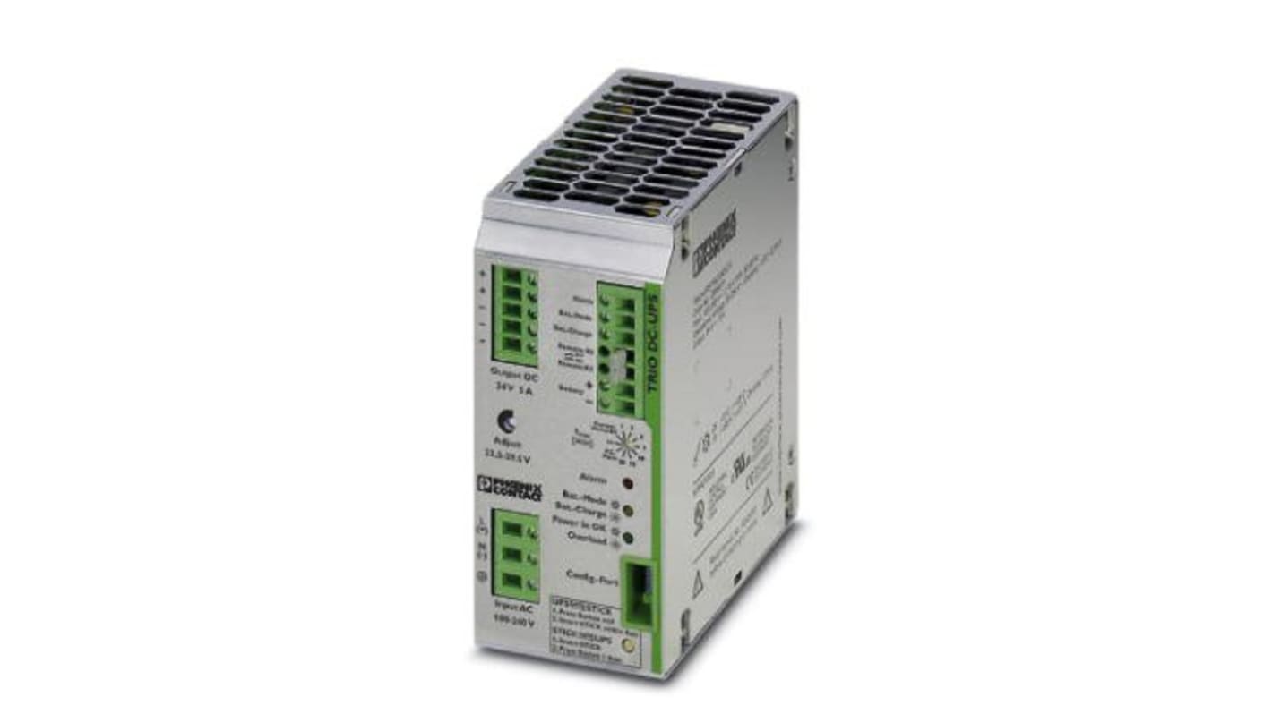 Phoenix Contact 85 → 264 V ac, 100 → 350V dc Input DIN Rail Uninterruptible Power Supply (120W), TRIO-UPS