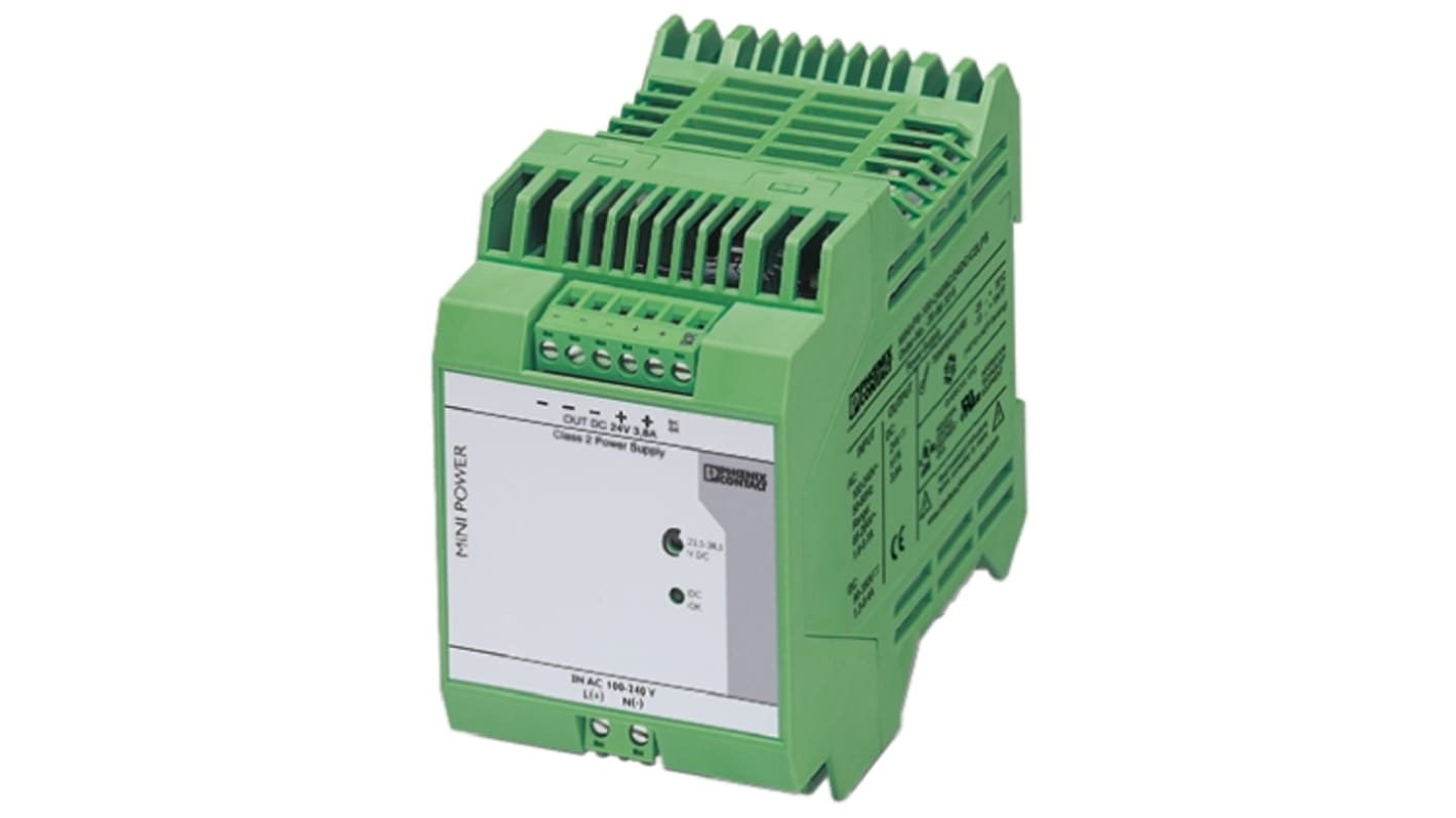 Phoenix Contact MINI POWER Switch Mode DIN Rail Power Supply, 85 → 264V ac ac, dc Input, 24V dc dc Output, 3.8A